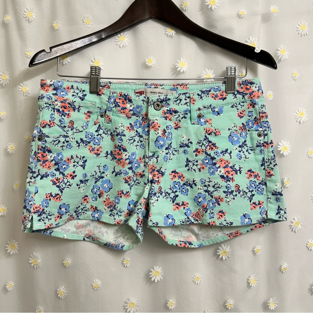 Levi's Turquoise Floral Jean Shorts Casual Summer Style